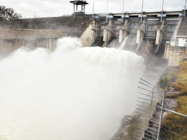 Water flowing over the spillway at Wivenhoe Dam. Picture: Contributed