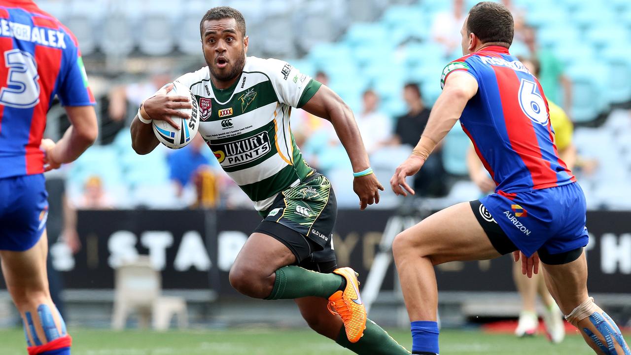 Ipswich Jet Nemani Valekapa breaks free during the NRL State Championship Grand Final against Newcastle in 2015. Picture: Adam Head