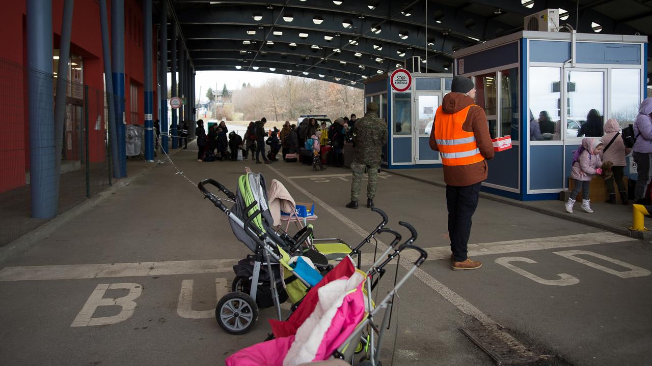 Strollers left for women travelling with children at the Slovak-Ukraine border. Picture: Zuzana Gogova/Getty Images