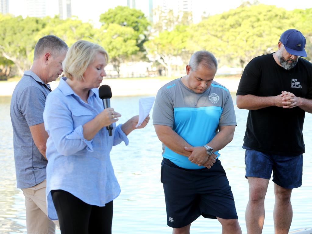 Gold Coast Mayor Tom Tate being baptised by his spiritual adviser Sue Baynes. Picture: Mike Batterham