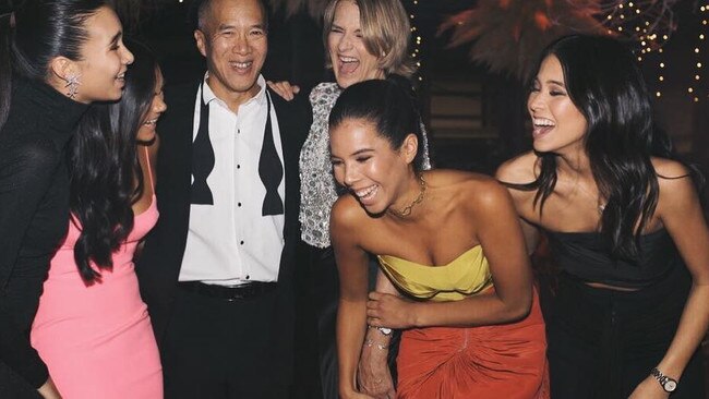 Nicola Teo (pictured second right) with her father Charlie Teo and sisters Genevieve and Alex, Katie and Sophie at a gala ball for his foundation in 2019, has moved on with her life. Picture supplied