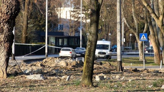 A crater on the ground after a Russian-made drone crashed on the outskirts of the Croatian capital, Zagreb. Picture: AFP.