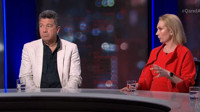 Nick Bryant (left) pictured with policy strategist &amp; commentator Parnell Palme McGuinness on the ABC's Q&amp;A program on Monday night. Picture: Supplied / ABC