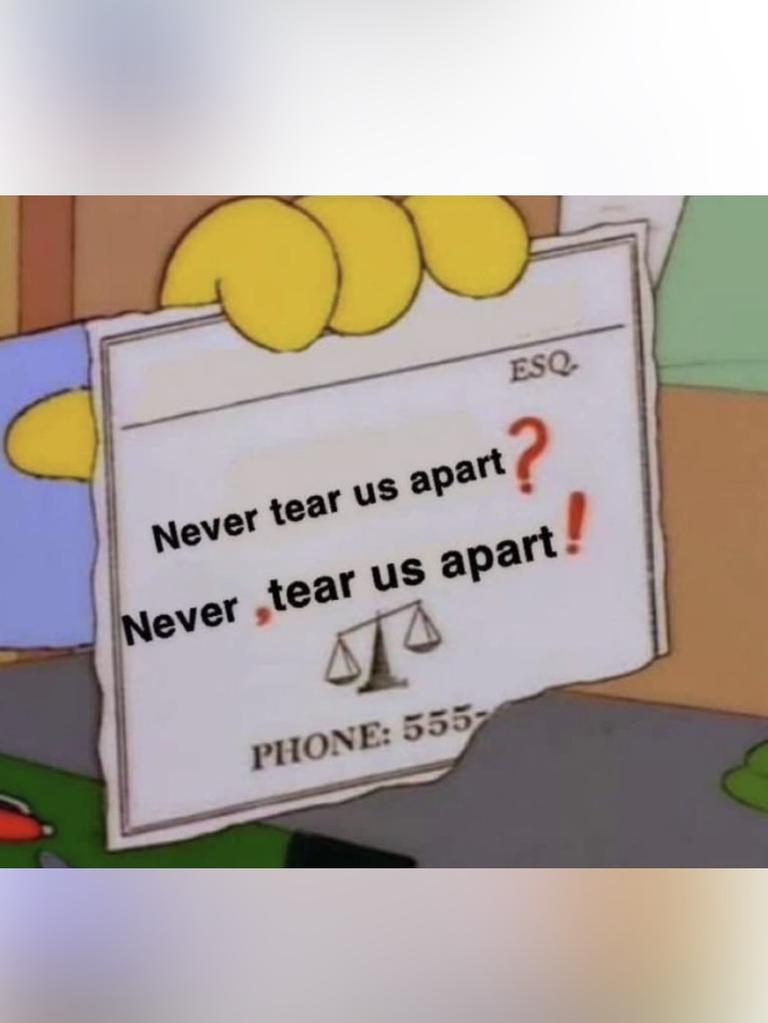 A meme mocking Port’s slogan ‘Never Tear Us Apart’. Picture: Instagram.