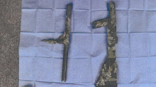 Investigators found a homemade long arm shot gun decorated with camoflauge tape when they searched Christopher Tatti’s Frankston house. Picture: Victoria Police