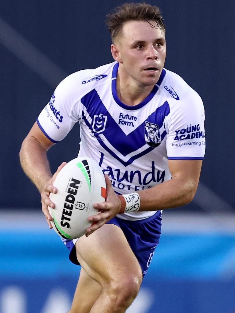 New Bulldog Blake Taafe on the charge. Picture: Brendon Thorne/Getty Images