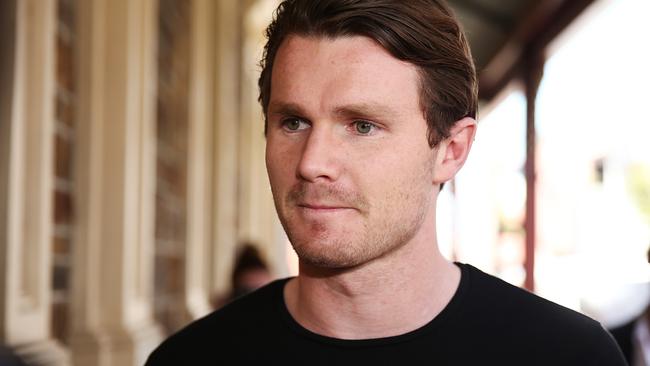 Patrick Dangerfield arrives at the Cumberland Arms Hotel in Adelaide.