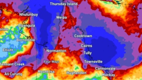 Northern Australia map show monsoon burst over the Coral Sea and Gulf. Picture: Supplied