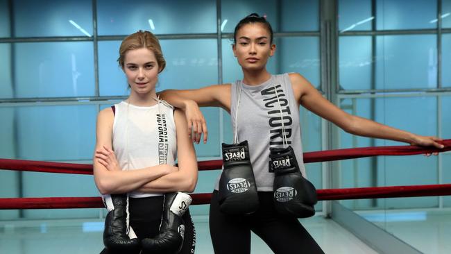 Australian models Bridget Malcolm, left, from Perth and Kelly Gale, right, from Melbourne. (Photo/Stuart Ramson)