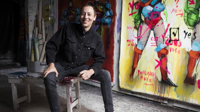 Anthony Lister at his Marrickville studio. Picture: Dylan Robinson