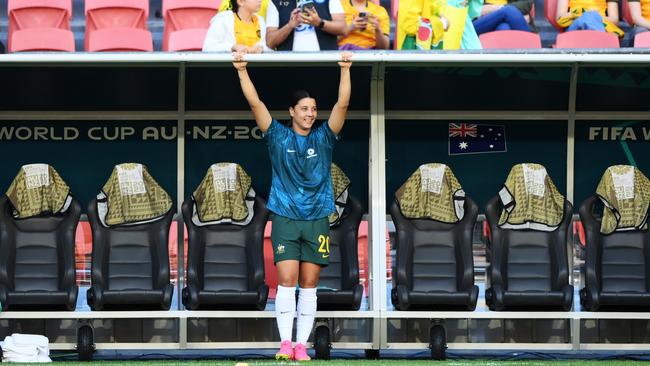 Sam Kerr of Australia is seen during the warm up