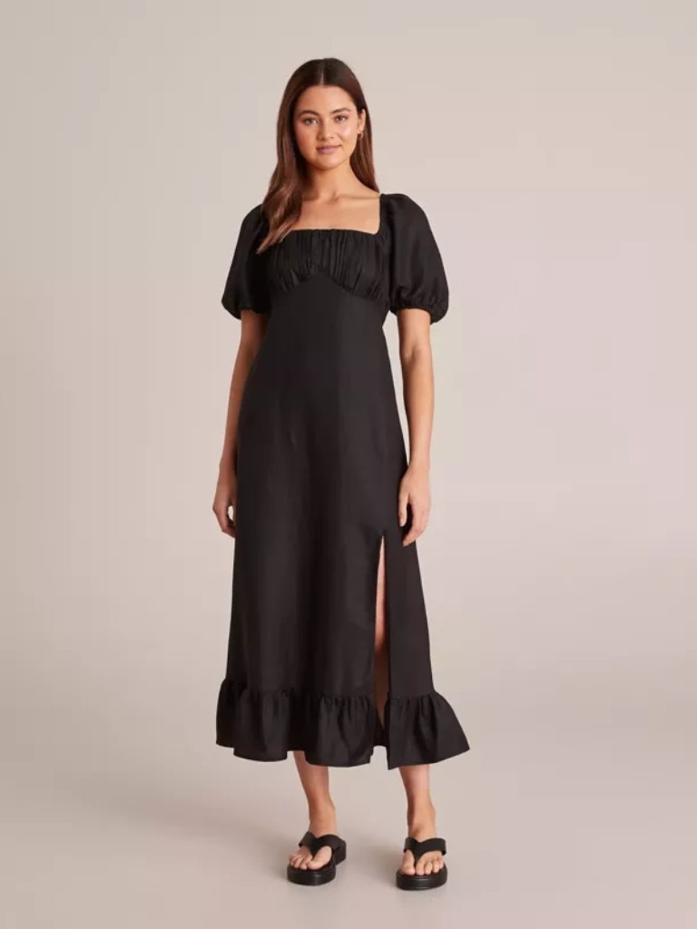 European Linen Blend Puff Sleeve Midi Dress – Lily Loves – Black. Picture: Target.
