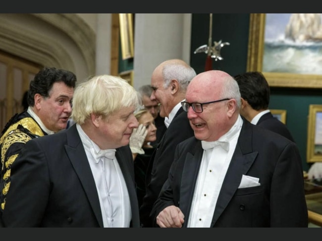 Former Attorney-General George Brandis, now High Commissioner in London, pictured with British Prime Minister Boris Johnson.