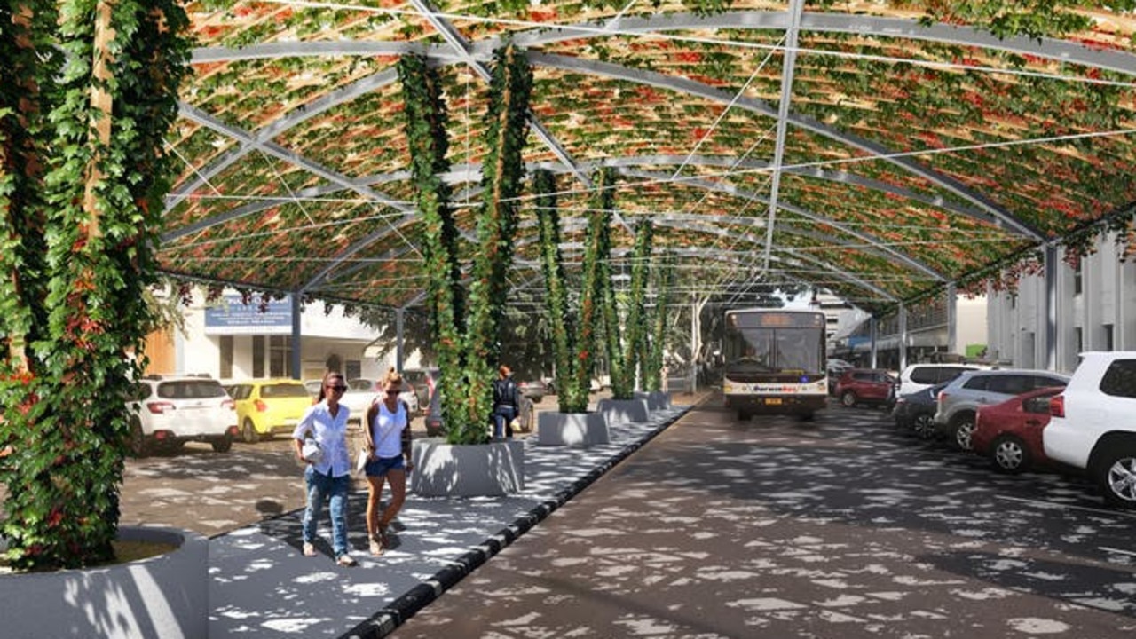 The vine shade structure will be equivalent to 24 trees but will shelter the street in months rather than taking years to grow.