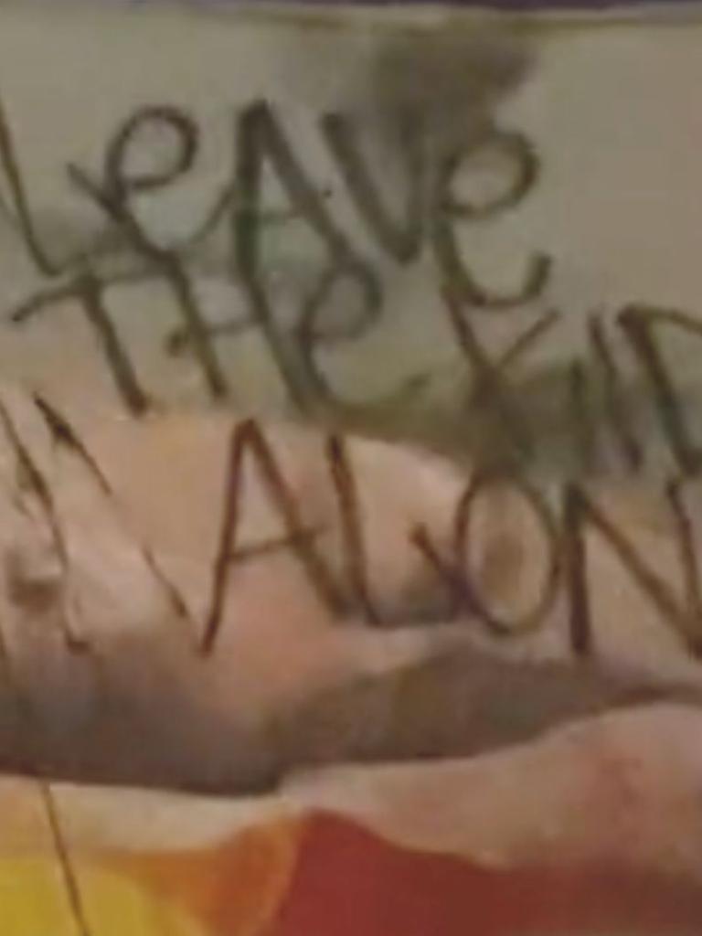 Vandals splashed paint over the mural before scrawling "leave the kids alone". Picture: TikTok / @moeyreacts