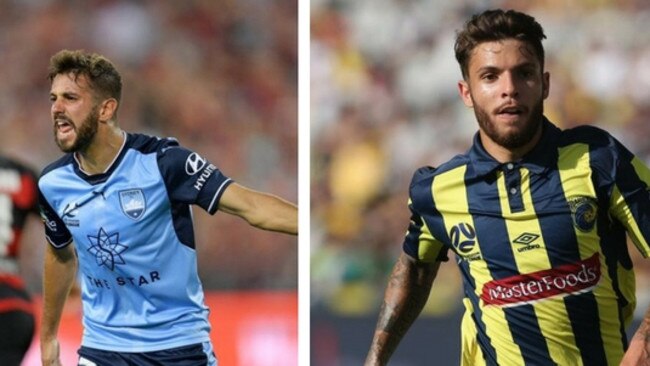 Sydney FC's Michael Zullo (left) and Central Coast Mariners' Daniel De Silva.