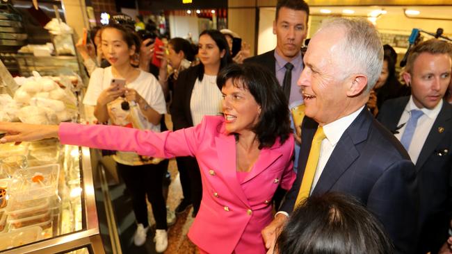 Ms Banks gave then Prime Minister Malcolm Turnbull a guided walk through Box Hill Central Shopping centre in February. Picture David Geraghty / The Australian.