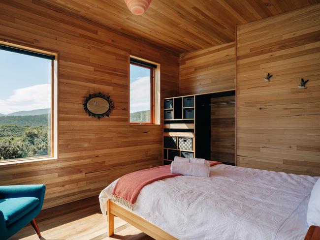 One of the sunny bedrooms in the Roaring Beach House. Picture: Adam Gibson