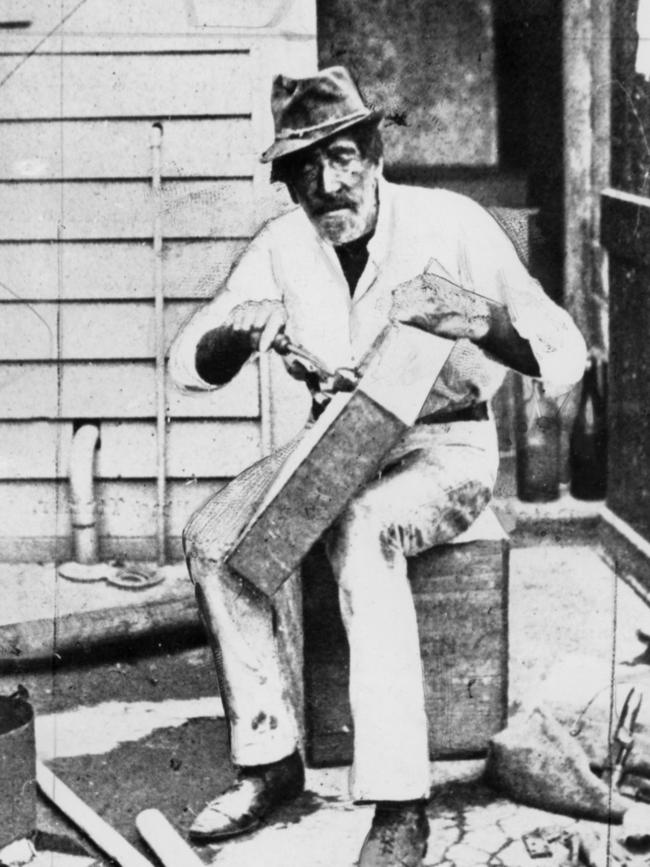 Christie disguised this time as a travelling tinker, mending furniture. Picture: State Library of Victoria