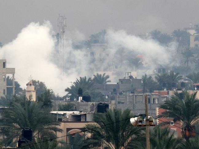 Smoke rises above buildings in Khan Younis in the southern Gaza Strip. Picture: AFP