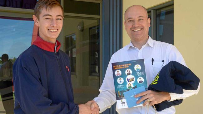 Mitchell Westcott and Jens Kraeft, the Morning Bulletin's Media Advertising Manager. Picture: Jann Houley