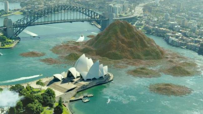 The Fight Food Waste campaign has launched with an artist’s image of what $20 billion of food waste would look like in Sydney Harbour. Picture: Christian Debney, Mint Pictures