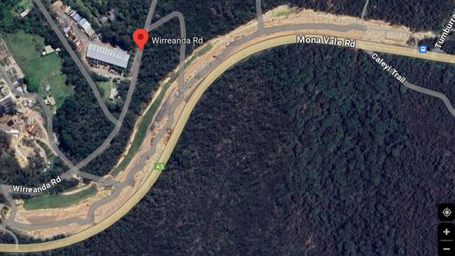 An aerial view of the earthworks for the Mona Vale Road (West) upgrade, stretching close to 1km south from Tumburra St, Ingleside. Picture: Google Maps