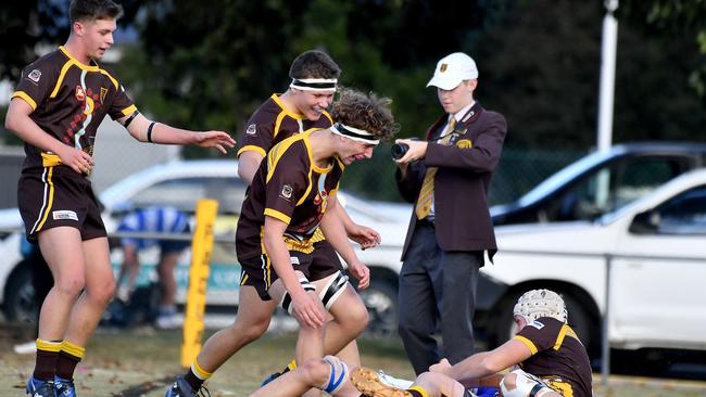 Padua College players celebrate a try. Picture, John Gass