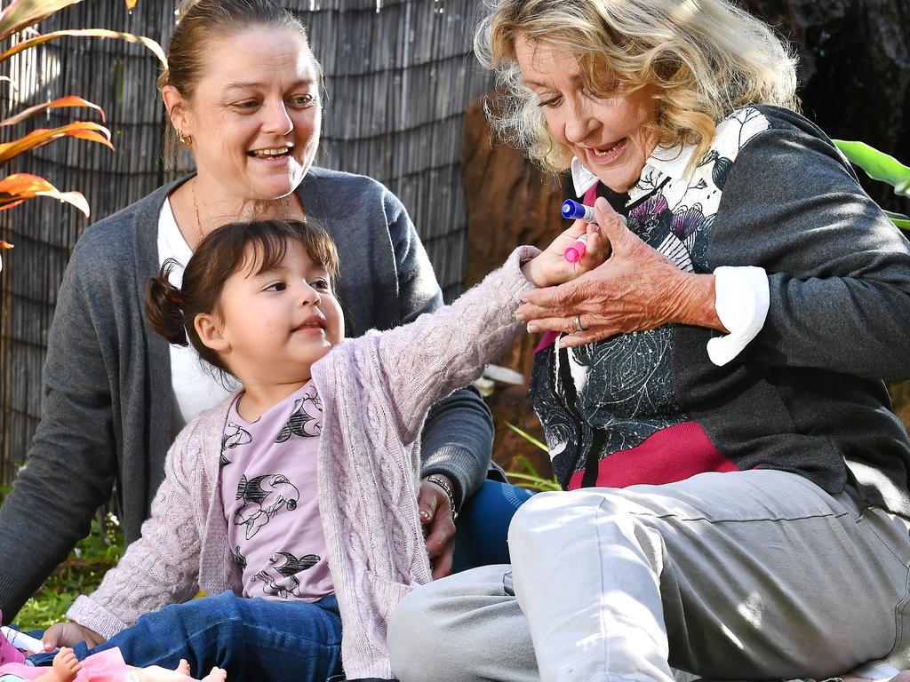 Adelynn, the daughter of missing Whitsunday mum Tahnee Shanks, is settling into Queensland life with her aunty Leela and grandmother Leanne Shanks. Picture: John Gass