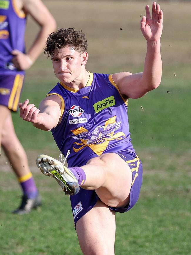 EFL: Vermont’s Calvin Daraio gets a kick. Picture: George Salpigtidis