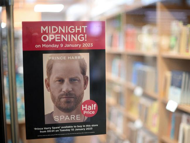 A poster advertising the book 'Spare' by Prince Harry, Duke of Sussex. A leaked copy of the book contains shocking revelations. Picture: AFP