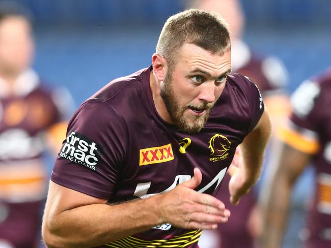 GOLD COAST, AUSTRALIA - FEBRUARY 19: Kurt Capewell of the Bronocs warms up before the NRL trial match between the Gold Coast Titans and the Brisbane Broncos at Cbus Super Stadium on February 19, 2022 in Gold Coast, Australia. (Photo by Chris Hyde/Getty Images)