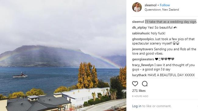 As plane loads of friends flew in for the couple’s wedding, a rainbow appeared over the bay, which Molloy said was ‘a wedding day sign’.