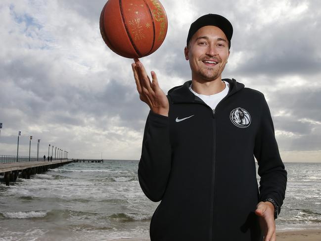 Australian basketballer Ryan Broekhoff who has just signed with the Dallas Mavericks in the NBA on Frankston beach where he spend a lot of time whilst growing up  . Pic: Michael Klein