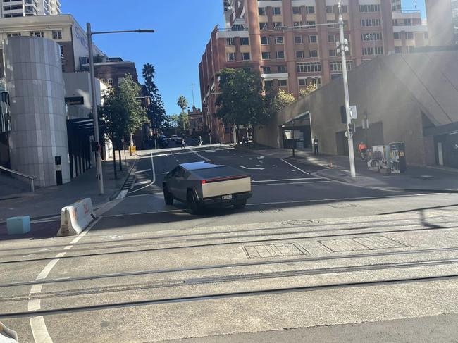 The Tesla Cybertruck driving through the city on Friday. Picture: Facebook/Monty Monty