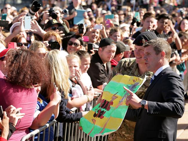 Prince Harry was accompanied by Premier of New South Wales Mike Baird. Picture: Getty Images