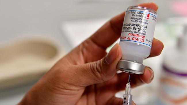 A dose of Moderna Covid-19 booster vaccine. A partnership ­between the federal government, the Victorian government and Moderna will be announced on Tuesday. Picture: AFP