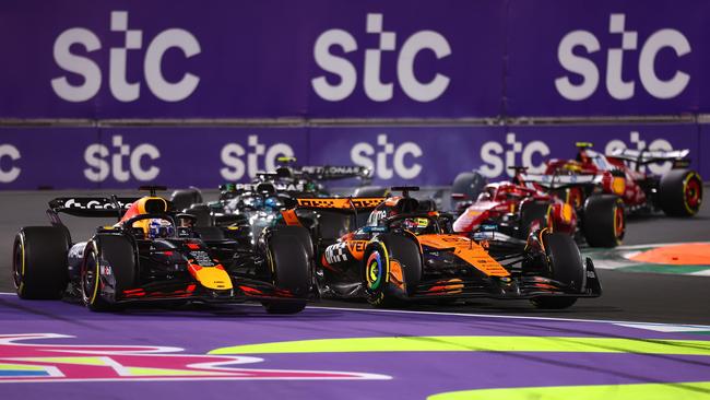 Max Verstappen was pushed wide. Photo by Alex Pantling/Getty Images.