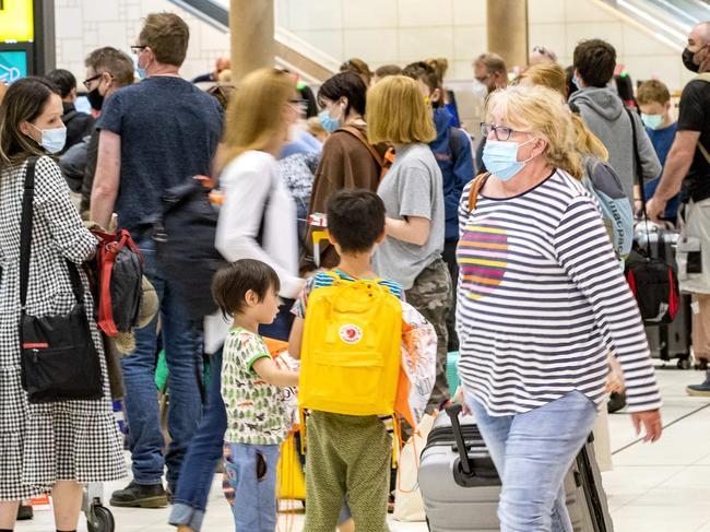 Crowds at Brisbane Airport for end of Easter Holidays, Monday, April 18, 2022 - Picture: Richard Walker