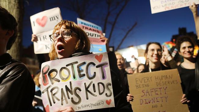 Activists and members of the transgender community rally over laws protections. Picture: Getty Images