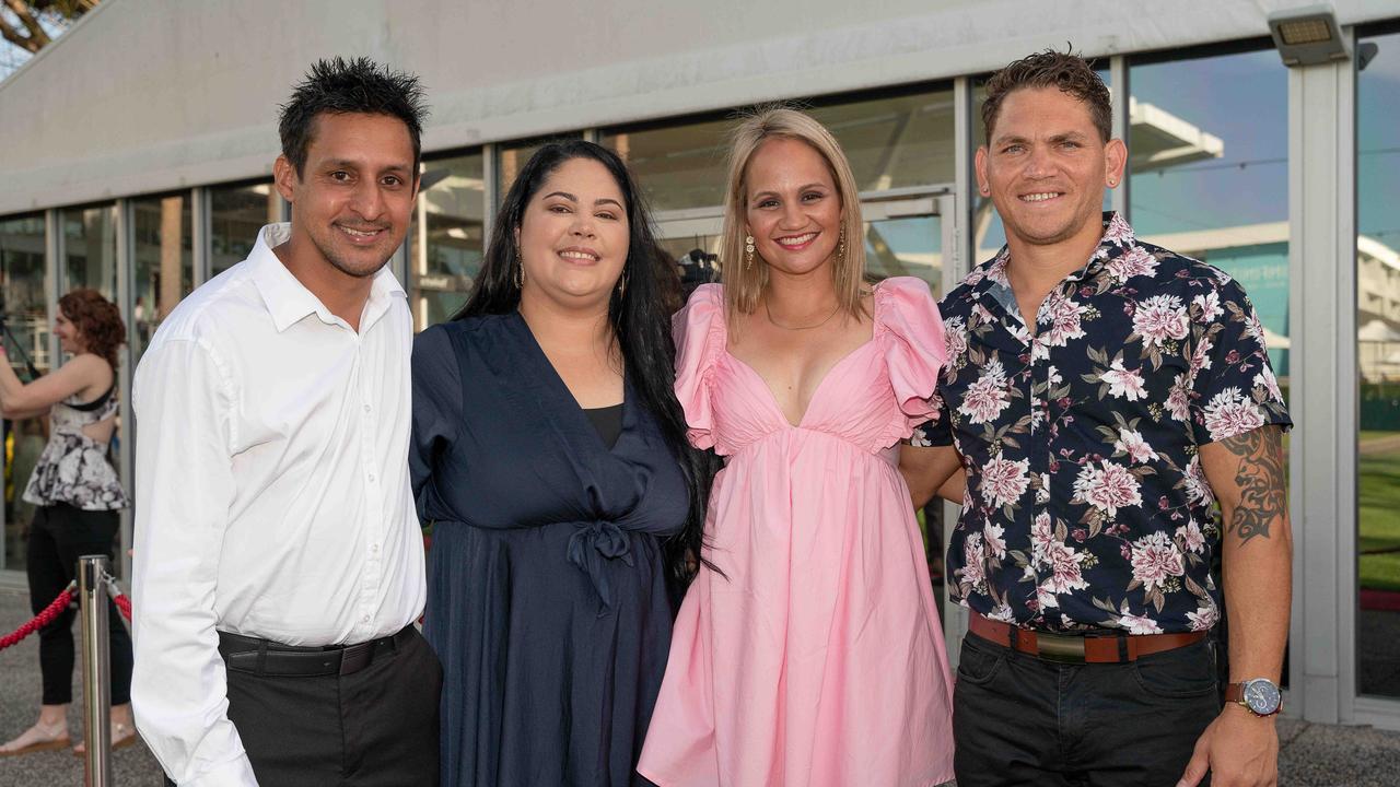 Aaron Motlop, Justine Motlop, Kaitlin Willis and Phil Wills at the 2022-23 NTFL Nichols Medal Night. Picture: Pema Tamang Pakhrin