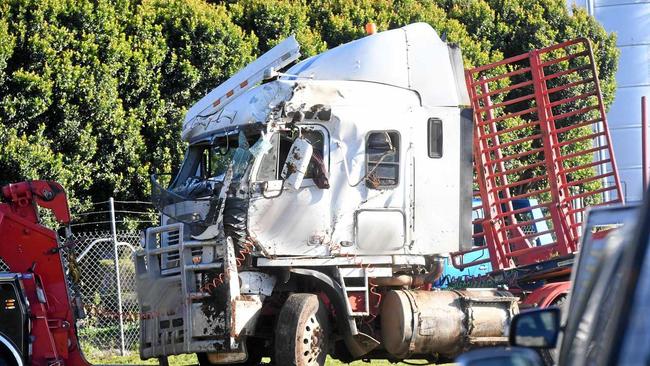 CRASH SCENE: Truck driver Aaron "Gilly” Gill of Coramba died after his semi-trailer rolled on the Lismore-Bangalow Rd at Binna Burra last Wednesday night. Picture: Marc Stapelberg