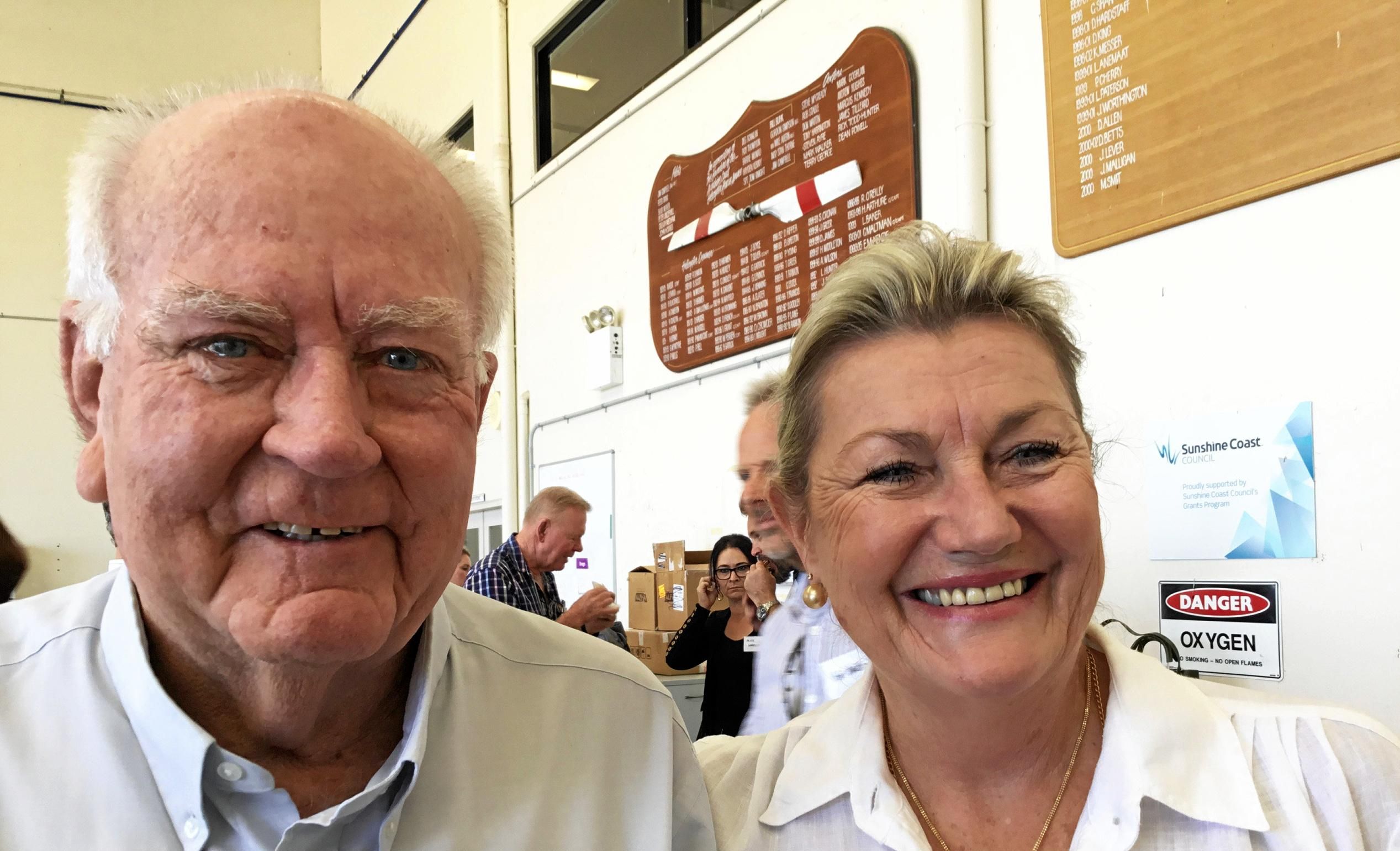 Don and Bridget Moffatt at the RACQ LifeFlight Rescue Helicopter presentation morning at Sunshine Coast Airport. Picture: Erle Levey