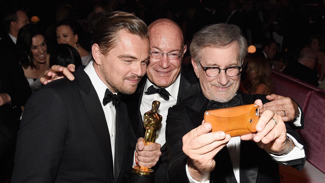 Leonardo DiCaprio, producer Arnon Milchan and director Steven Spielberg at the Governors Ball.