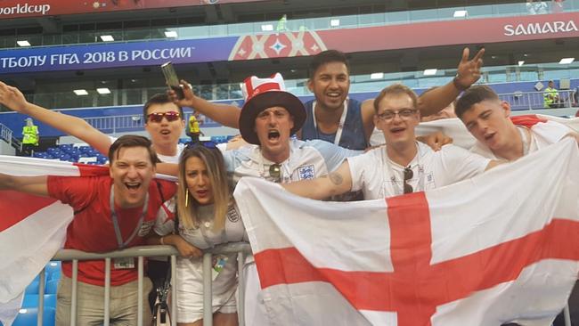 England football fans celebrating the win against Sweden in Sochi. Picture: MEGA.