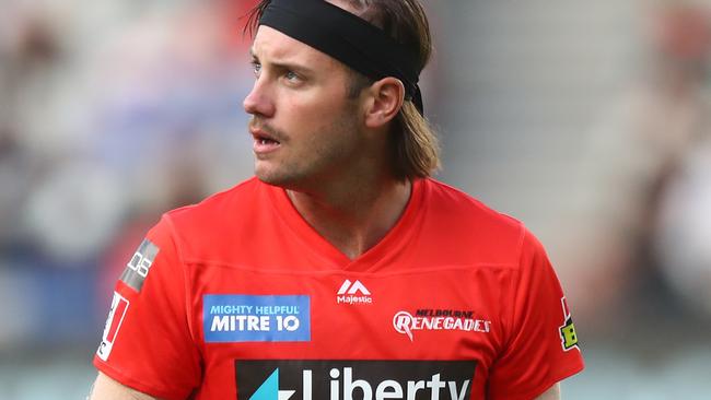 MELBOURNE, AUSTRALIA - JANUARY 26: Zak Evans of the Renegades looks on during the Big Bash League match between the Melbourne Renegades and Hobart Hurricanes at Melbourne Cricket Ground, on January 26, 2021, in Melbourne, Australia. (Photo by Mike Owen/Getty Images)