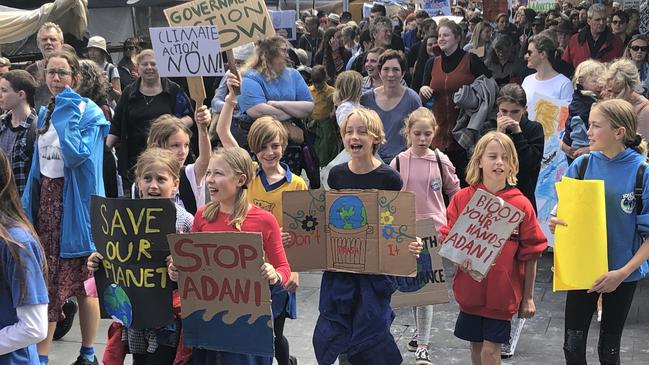 Students marching in the climate change protest.