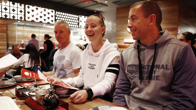 The referees filling up on a Japanese lunch before a big night ahead. Picture: Sam Ruttyn