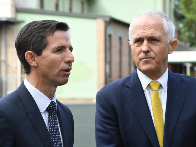 Malcolm Turnbull and Education Minister Simon Birmingham. Picture: AAP