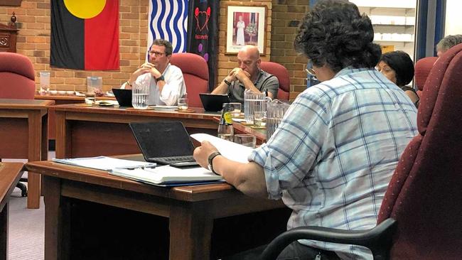 HEATED DEBATE: At the Lismore City Council's councillor briefing on the community response of he proposed SRV, Cr Gianpiero Battista (second from left) walked out of the chamber. Picture: Alison Paterson